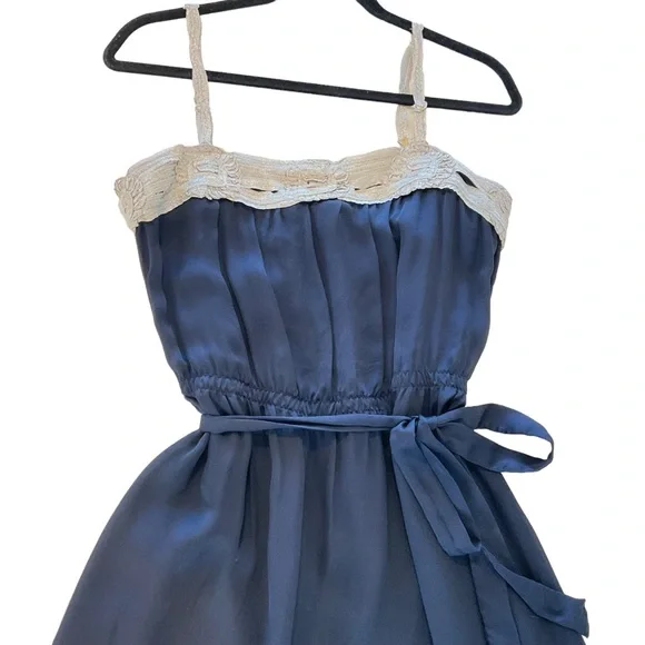Graham & Spencer Anthropologie 100% Silk Navy Slip Dress Women L Midi Sleeveless - Picture 3 of 15